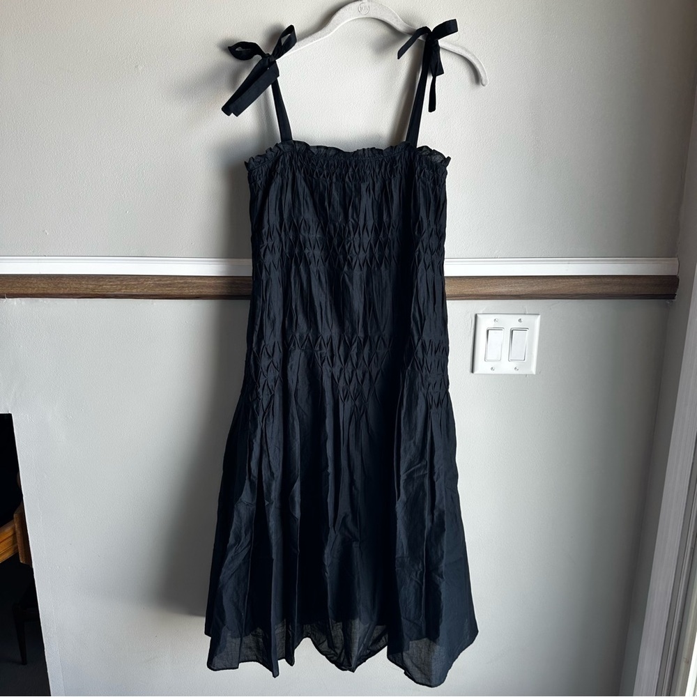 NWOT Merlette Black Cotton Sleeveless Smocked Midi Dress Pockets​​​​​​​ - Picture 3 of 8